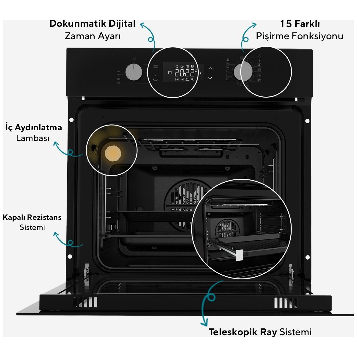 Kumtel Digital Plus 15 Programlı Dokunmatik Siyah Cam Ankastre Set