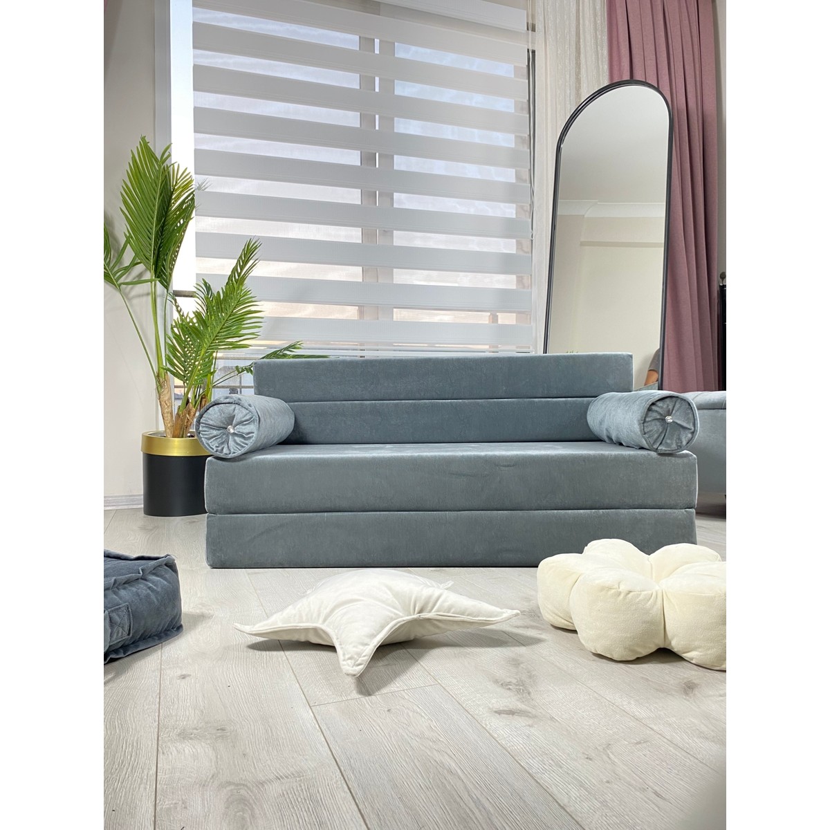 Minness Katlanır Koltuk Yataklı Açık Gri Mikrofiber Kumaş 120*200 cm Ergonomik Tasarım