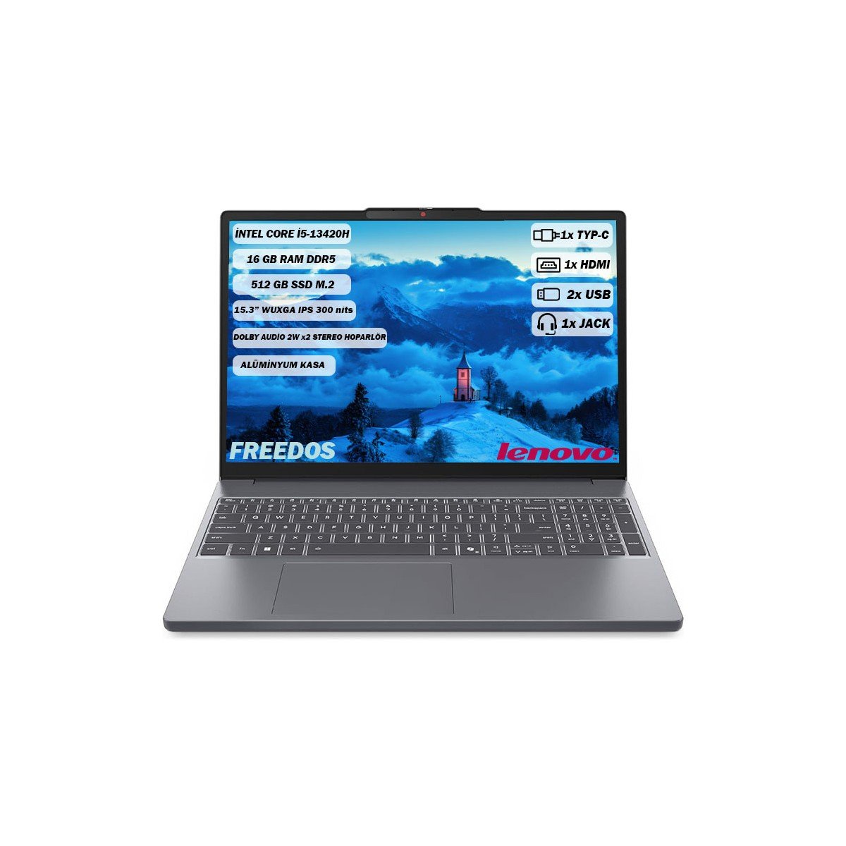 Lenovo IdeaPad Slim 3 Intel Core i5 13420H 16GB 512GB SSD Freedos 15.3" Taşınabilir Bilgisayar 83K1003MTR