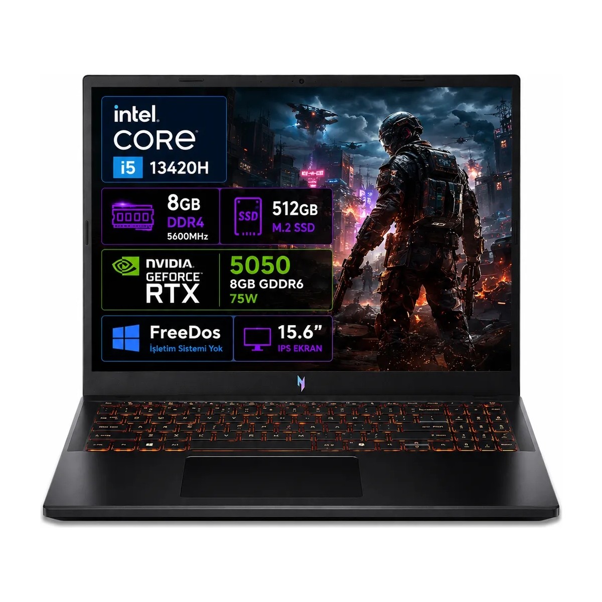 Acer Nitro V 15 ANV15-52 Intel Core i5 13420H 8GB 512GB SSD RTX5050 Freedos 15.6'' 165Hz Taşınabilir Bilgisayar NH.QZ7EY.003