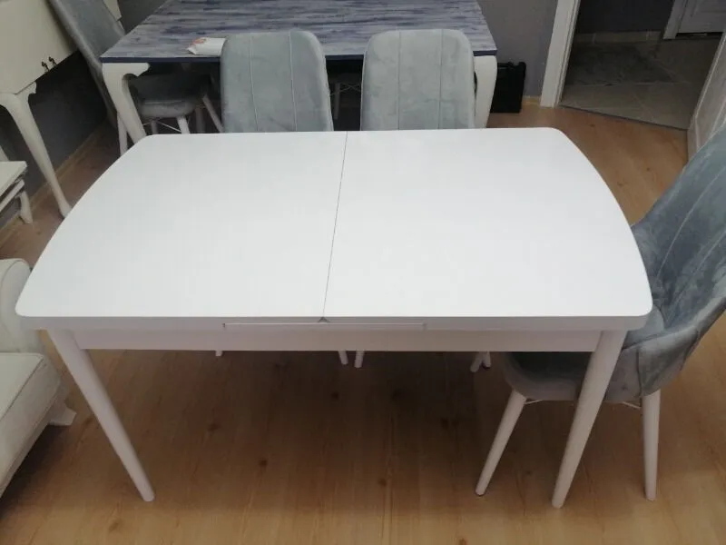 Concept Kar Serisi, 80X132 Açılabilir Mdf Mutfak Masa Takımı, Beyaz Masa 6 Sandalye