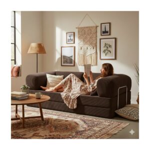 MONAMI Dechome Meganest Modern Fitilli Kadife Kanepe| Yatak Olabilen, Dayanıklı Orta Sert Sünger, Yıkanabilir Kılıf
