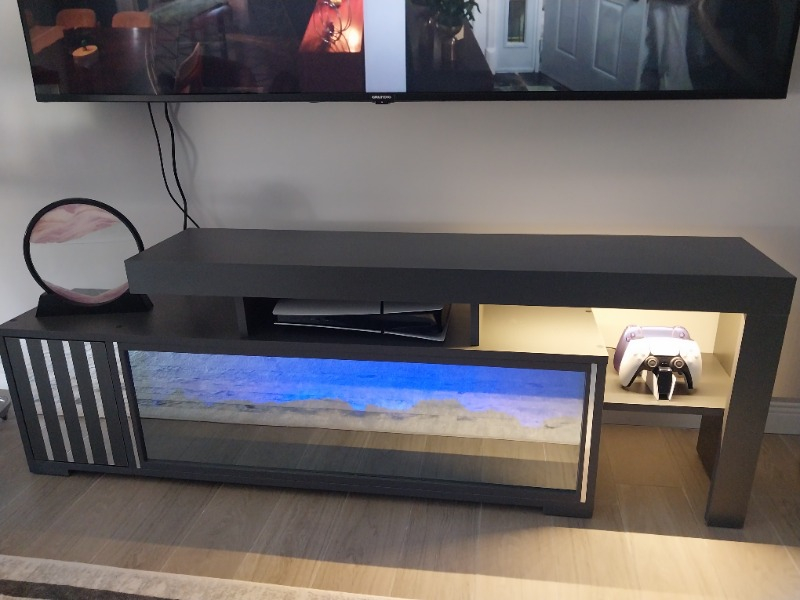 Cebese Dekoratif Elektrikli Yapay Şömine ve Tv Ünitesi 160 cm x 52 cm Kumandalı Bluetooth Ses, Sahra Rengi