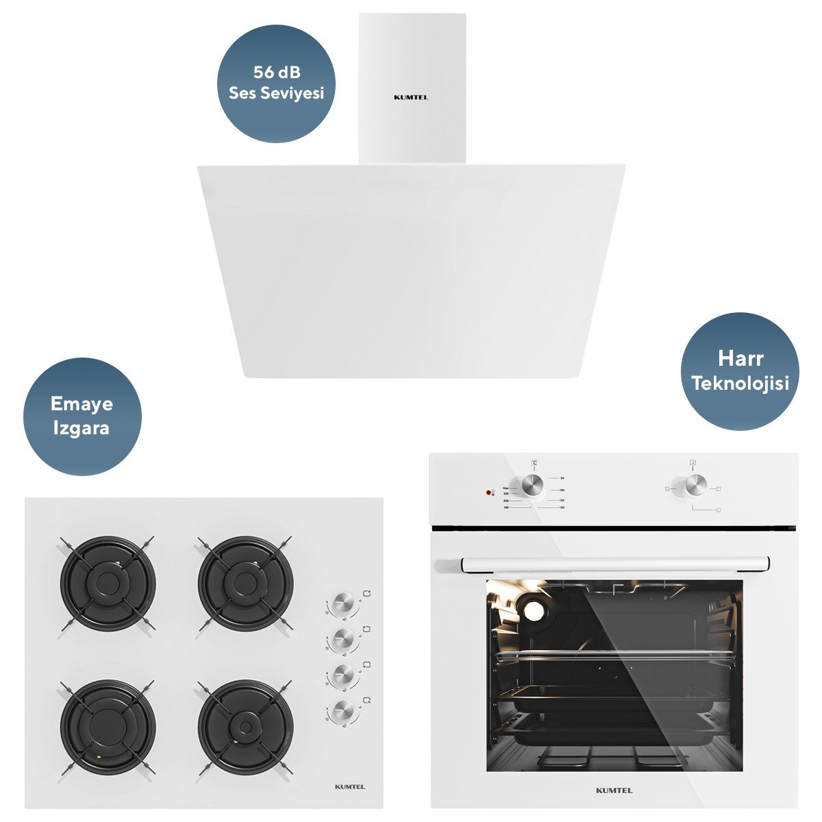 Kumtel Home Basic Beyaz Cam Ankastre Set A+ Enerji Sınıfı Modern Tasarım 4 Ocak Gözü