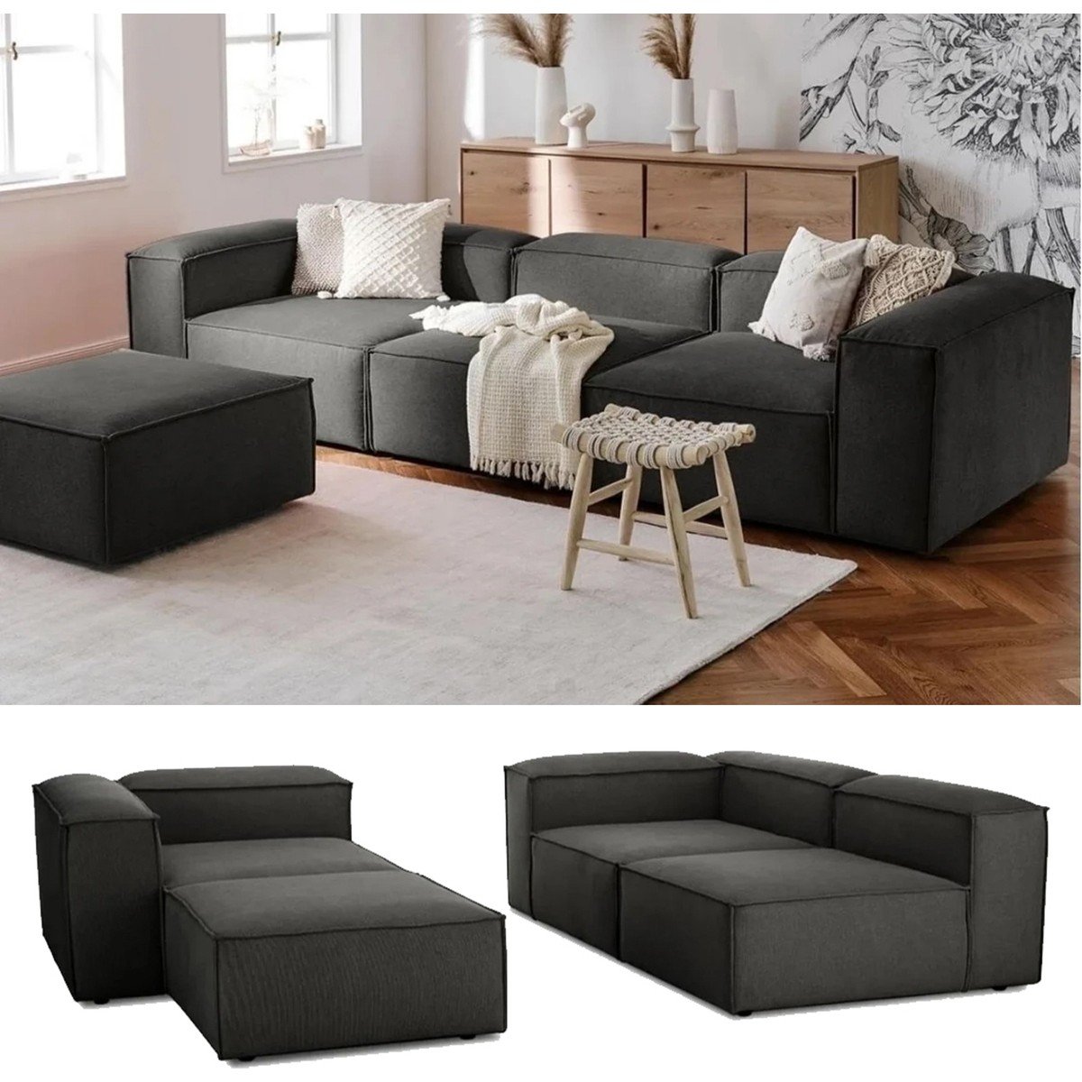 Mira Relax 4 Modül Köşe Koltuk ( Antrasit ) Keten Kumaş