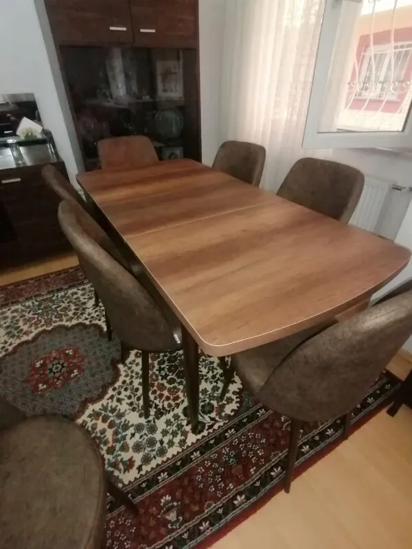 Concept Via Serisi 80 x 132 cm MDF Açılabilir Barok Ahşap Desen Mutfak Masa Takımı + 8 Adet Sandalye