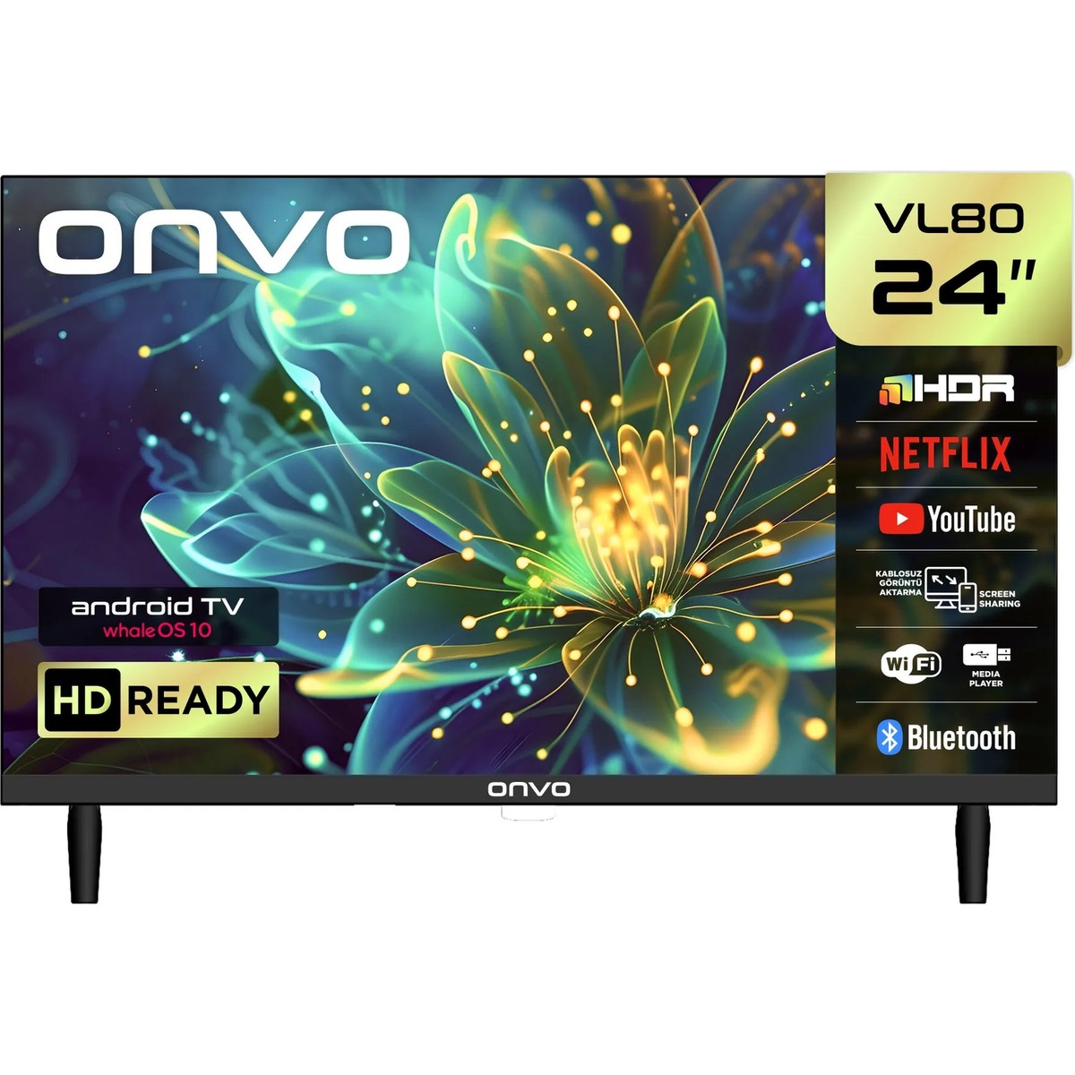 Onvo 24VL80F2HA 24'' 60 Ekran Uydu Alıcılı HD Ready WhaleOS LED TV (12V Uyumlu)