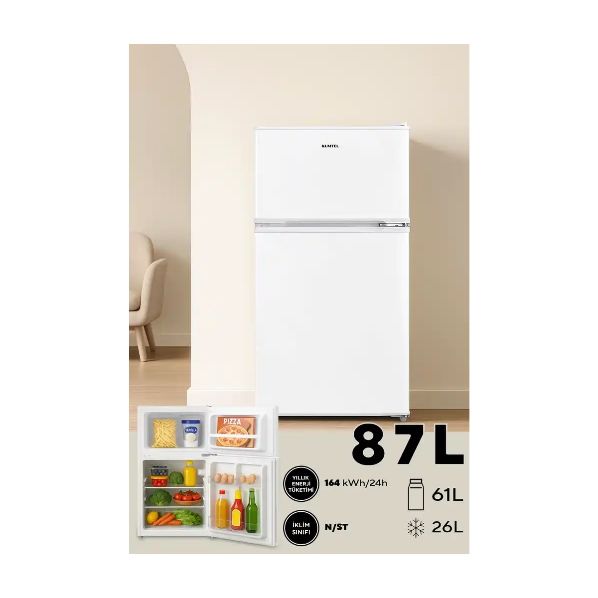 KUMTEL 87L MİNİ BUZDOLABI BEYAZ HTMF-90EW
