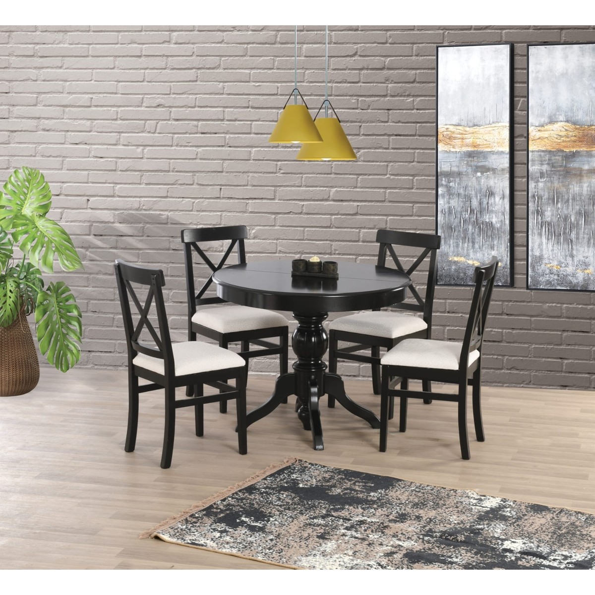 Yuvaset Home Uyar Siyah 4 Adet Alaçatı Sandalye 100*100+30 Fiskos Açılır Lake Masa Takımı