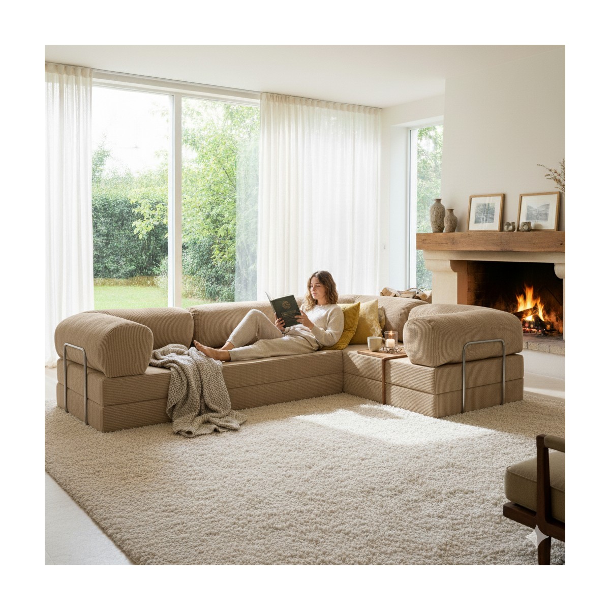 MONAMI Dechome 300X200 Teddy Serisi Köşe Kapali| Uzanma Modüler Koltuk | Yıkanabilir Corduroy Kumaş | Çok Fonksiyonlu Yer Yatağıyeny Fitilli