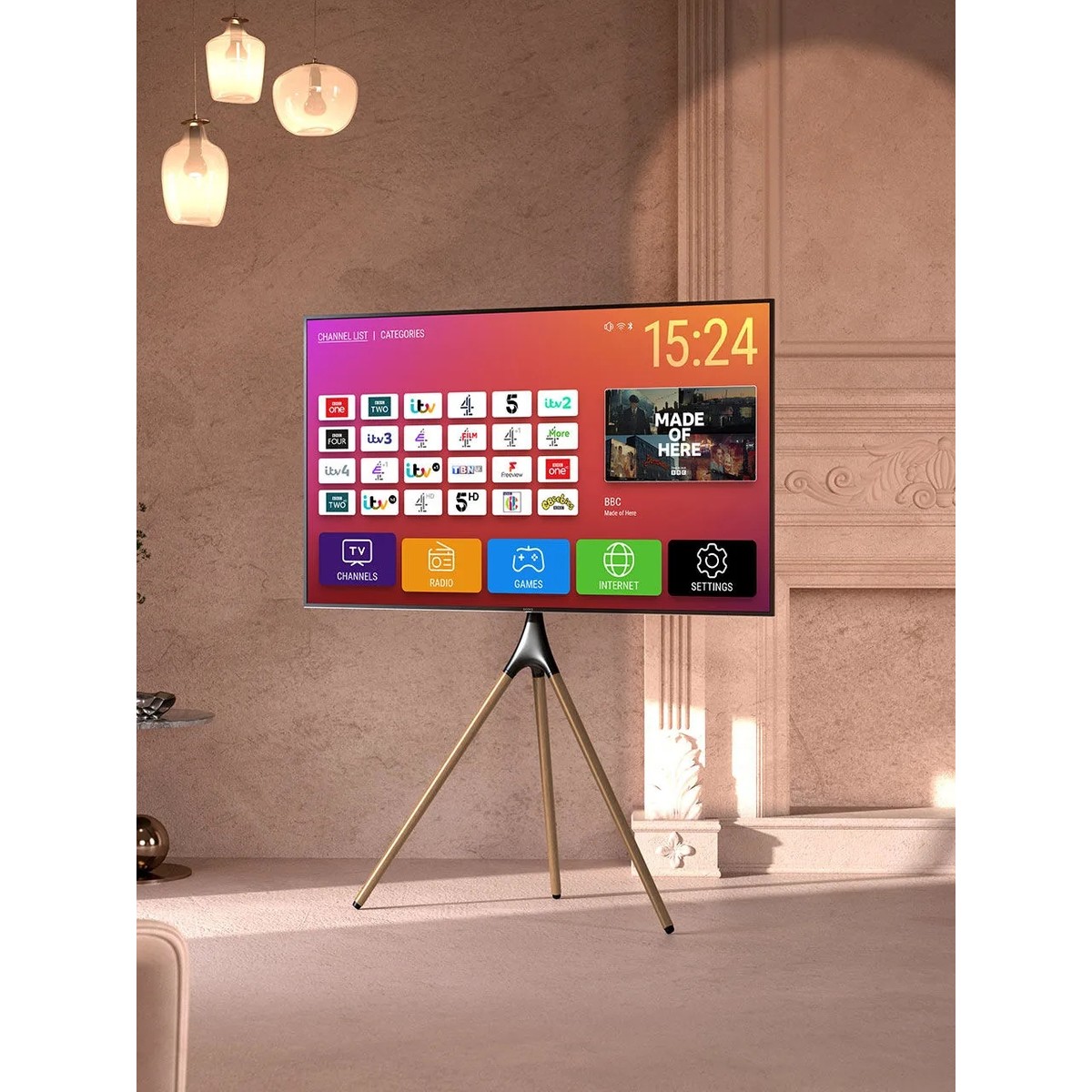 Şövalye Tipi Tv Standı 45"-65" | Ahşap & Metal | 180° Döner | 32 kg Taşıma Kapasiteli