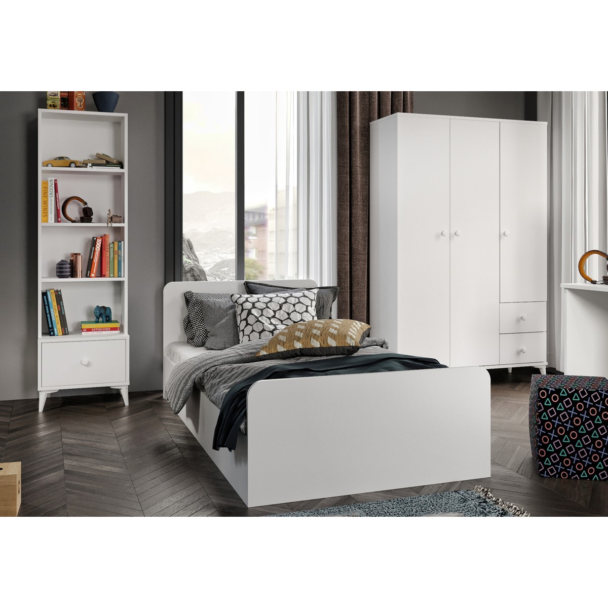 Kzn Home Akasya Modern Genç Odası Takımı Beyaz - 4 Parçalı ve Tamamı Mdf