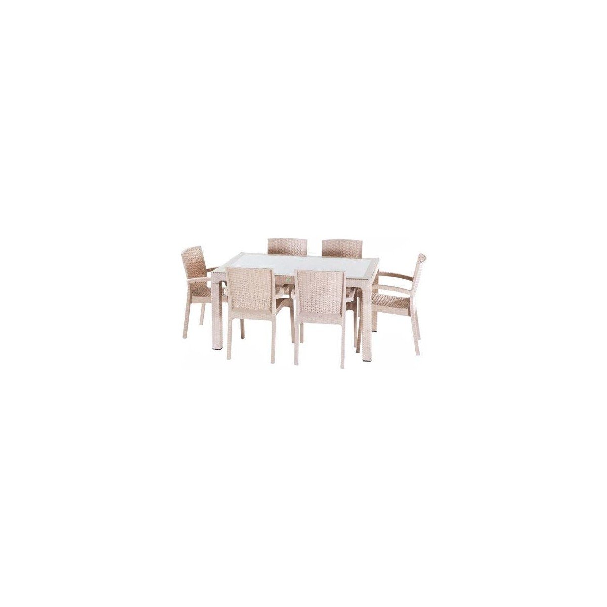 Violet Rattan Masa Takımı 80x140 Camlı Masa 6 Kişilik Rttan Sandalye Seti Bahçe Balkon Teras Takımı