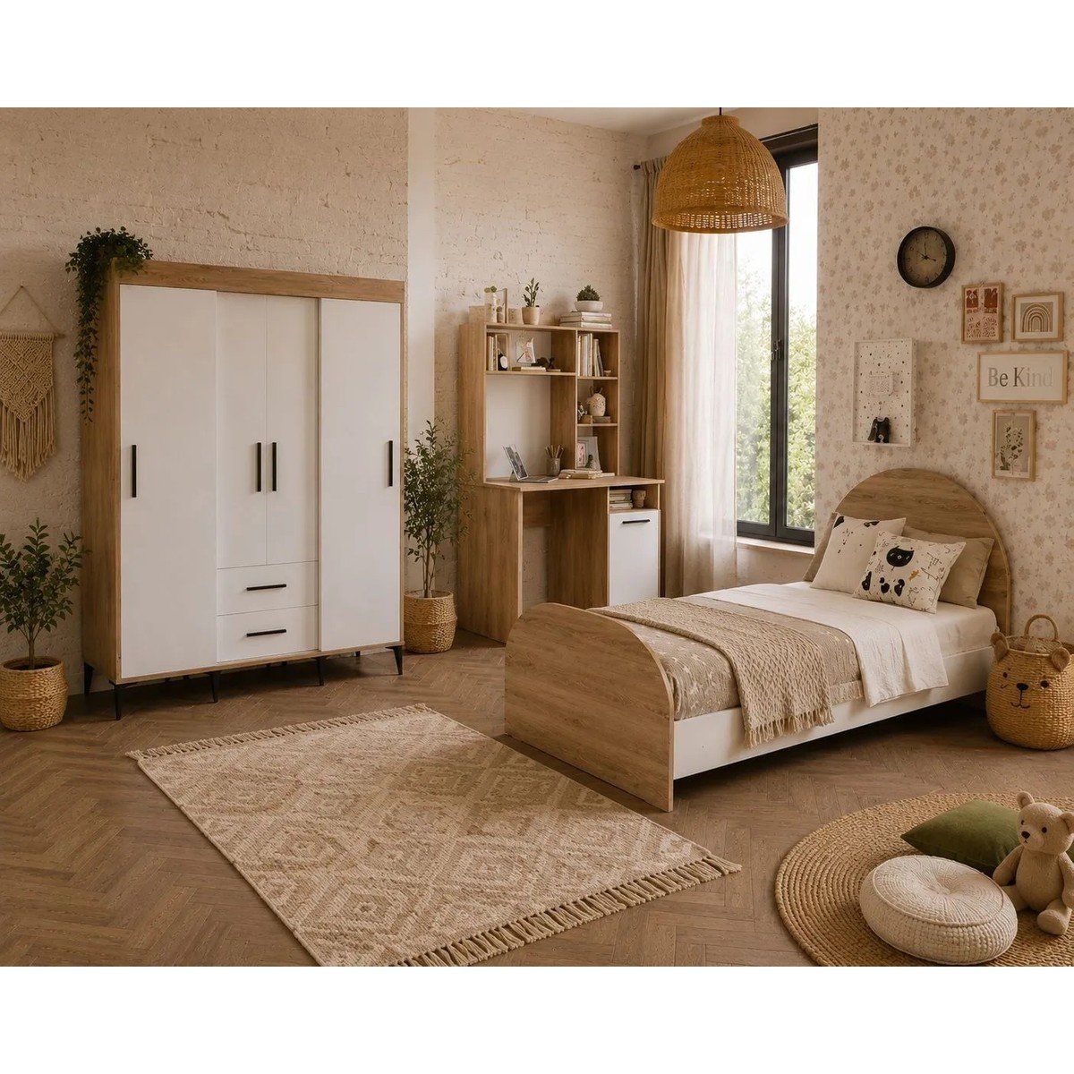 Afilli Ildır Cocuk Odası Takımı Tamamı Mdf Flora ve Beyaz