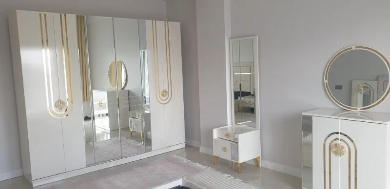 Mobilya Bazarı Safir Aytaşı Yatak Odası Takımı % 100 MDF 6 Kapılı Gardırop ve 2 Çekmeceli Şifonyer