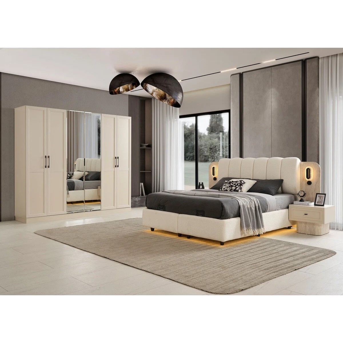 Rovena Yatak Odası Takımı 6 Kapılı Dolap Şifonyer Aynalı 2 Komodin Komple Mdf