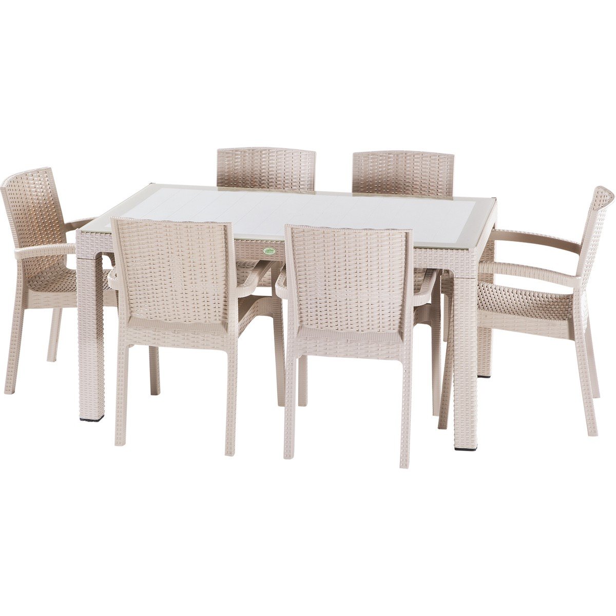 Violet Rattan 90*150 Raddan Trend Lüx Camlı Masa Takımı 6 Sandalyeli Capuccino