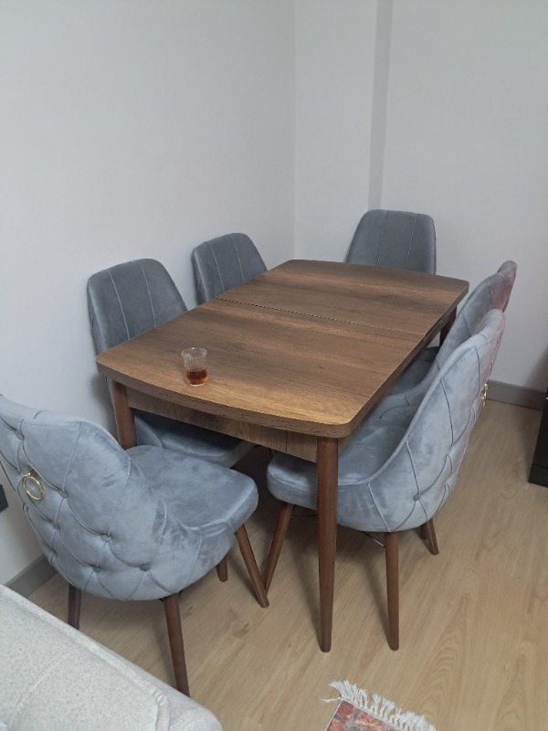 Concept Are Serisi, 80X132 Açılabilir Mdf Masa, Barok Ahşap Desenli Mutfak Masa Takımı, 6 Sandalye