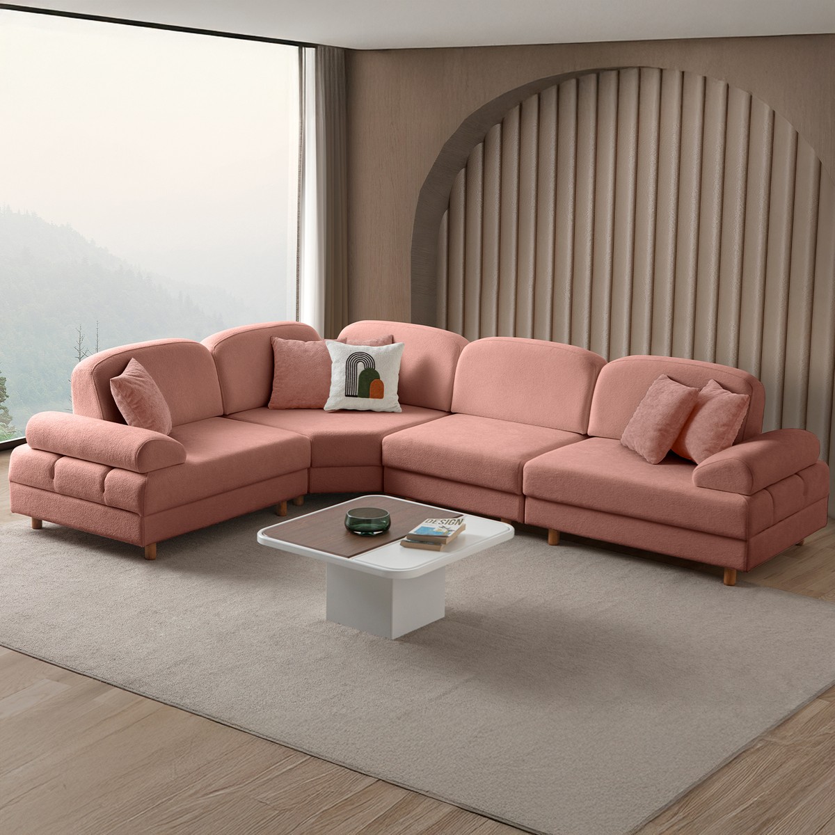 Aries Yataklı Sandıklı Modüler Köşe Koltuk Takımı M Pembe