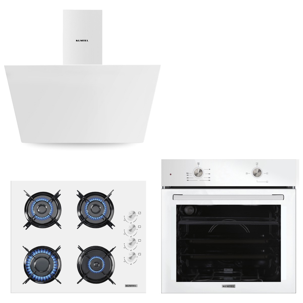Kumtel Home Basic Beyaz Cam Ankastre Set A+ Enerji Sınıfı Modern Tasarım 4 Ocak Gözü