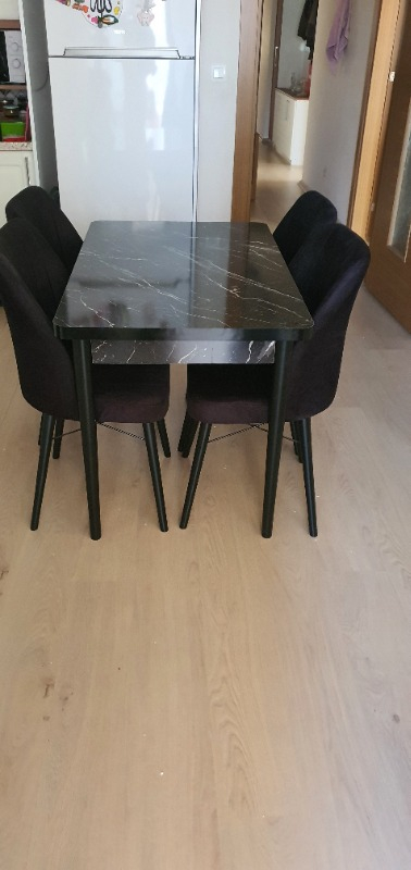 Concept Arp Serisi, Siyah Mermer Desen Masa 71 x 110 cm Sabit Mutfak Masası Takımı, 4 Sandalye