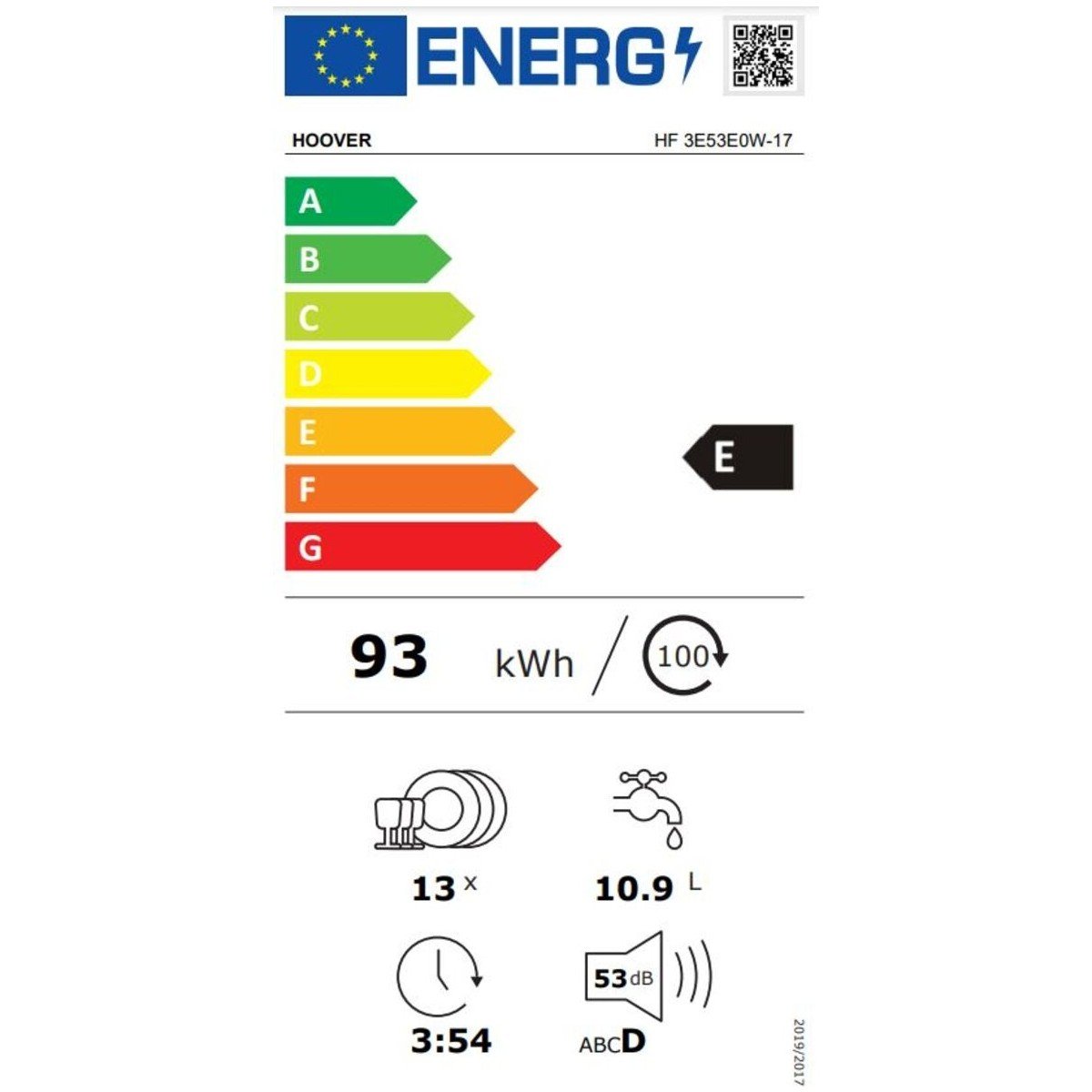 Hoover HF 3E53E0W-17 5 Programlı Bulaşık Makinesi