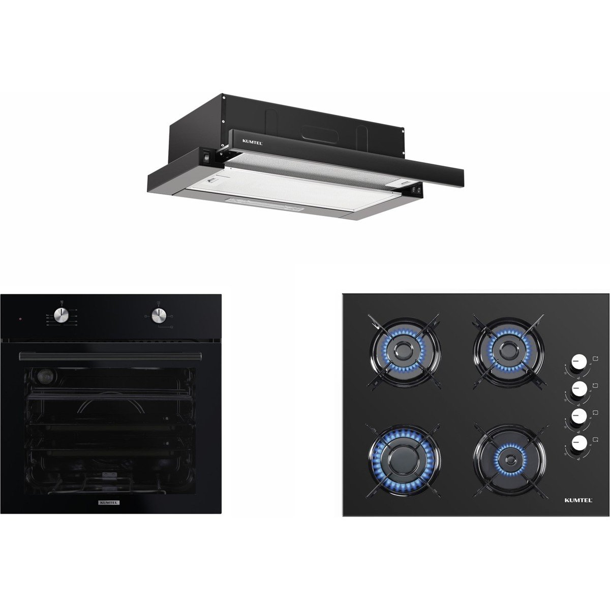 Kumtel Siyah Aspiratörlü Home Ankastre Set (B66-S2 + KO-40TAHDF + DS6-905S)