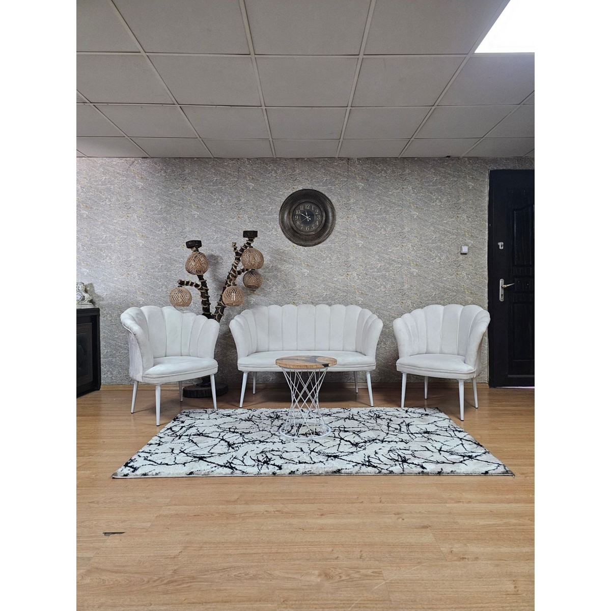 Zafir Papatya Çay Seti Koltuk Takımı Beyaz Boyalı Sivriltme Ayak, Balkon, Salon, Ofis, Cafe Koltuk Takımı