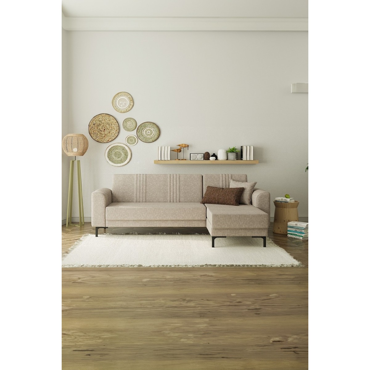 MODALİFE Rio Köşe Takımı Modern Çekyat Yataklı Bazalı Krem 270 x 80 cm Suntalam Malzeme