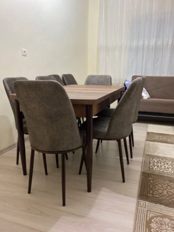 Concept Via Serisi 80 x 132 cm MDF Açılabilir Barok Ahşap Desen Mutfak Masa Takımı + 8 Adet Sandalye