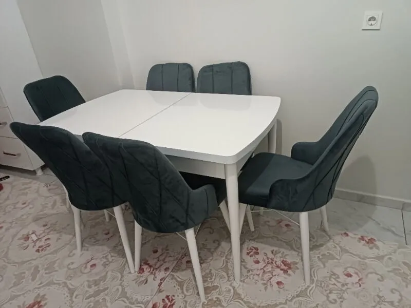 Concept Kar Serisi, 80X132 Açılabilir Mdf Mutfak Masa Takımı, Beyaz Masa 6 Sandalye