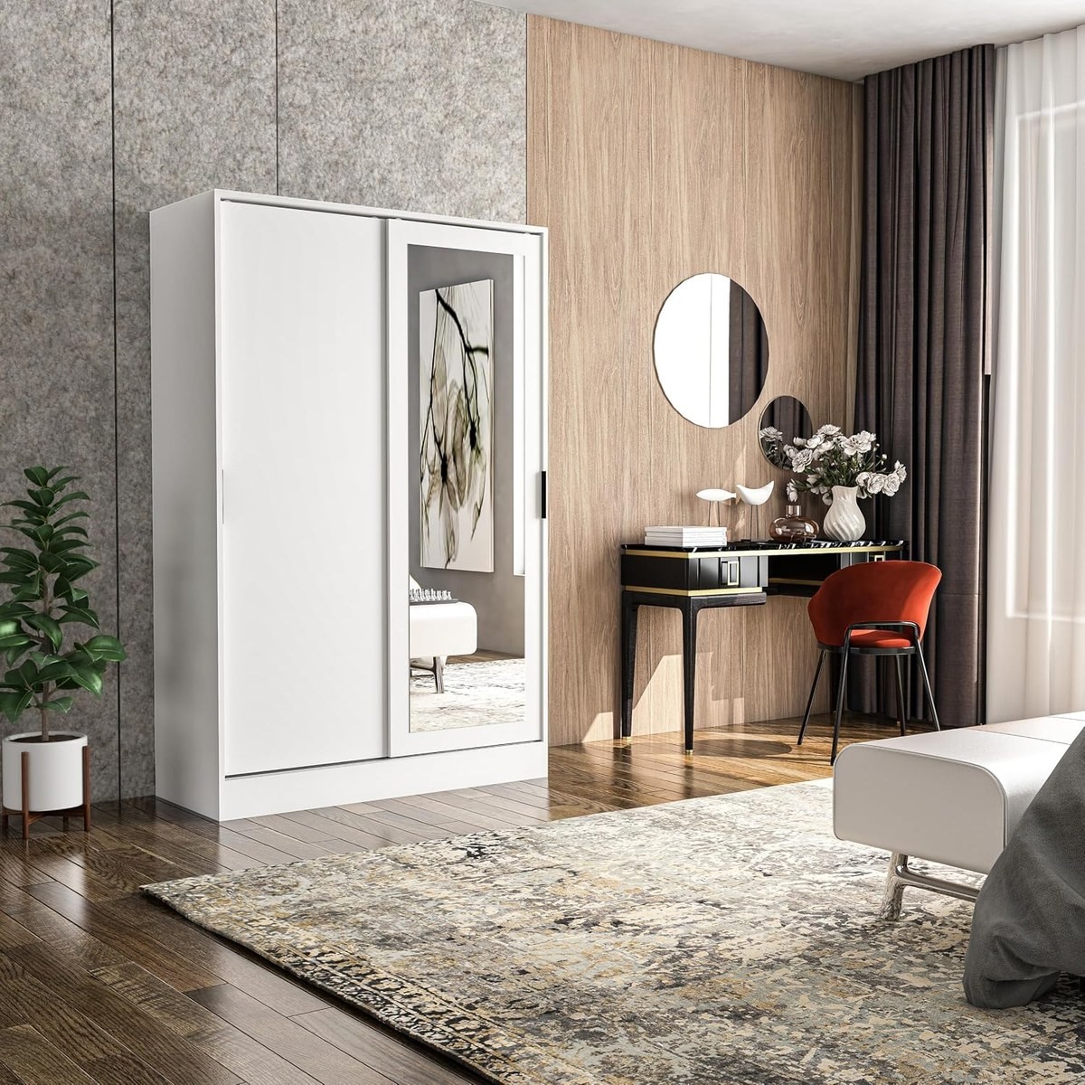 Ayrex Berceste Beyaz 2 Sürgü Kapaklı Aynalı 8 Bölmeli Dolap Gardırop