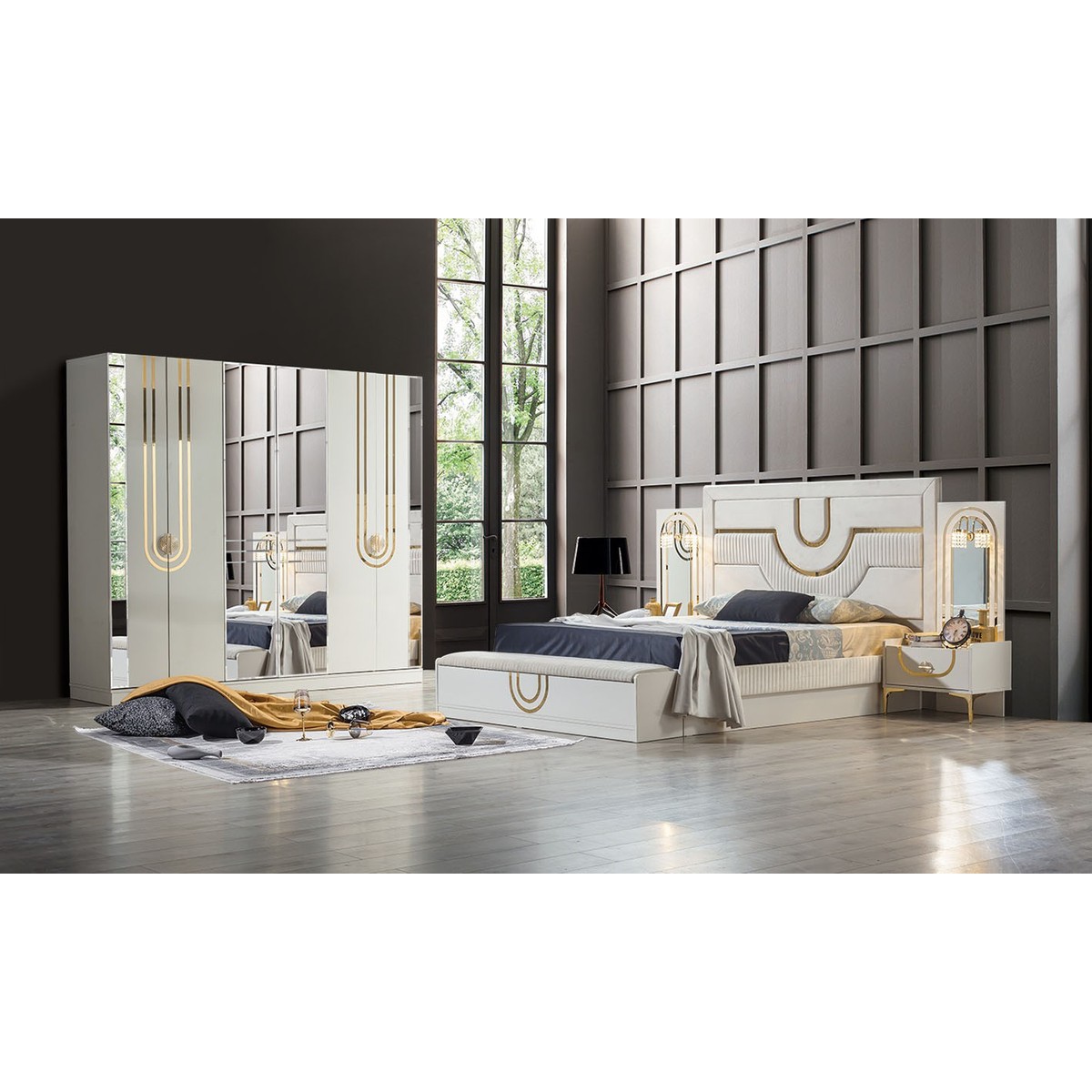 Mobilya Bazarı Safir Aytaşı Yatak Odası Takımı % 100 MDF 6 Kapılı Gardırop ve 2 Çekmeceli Şifonyer