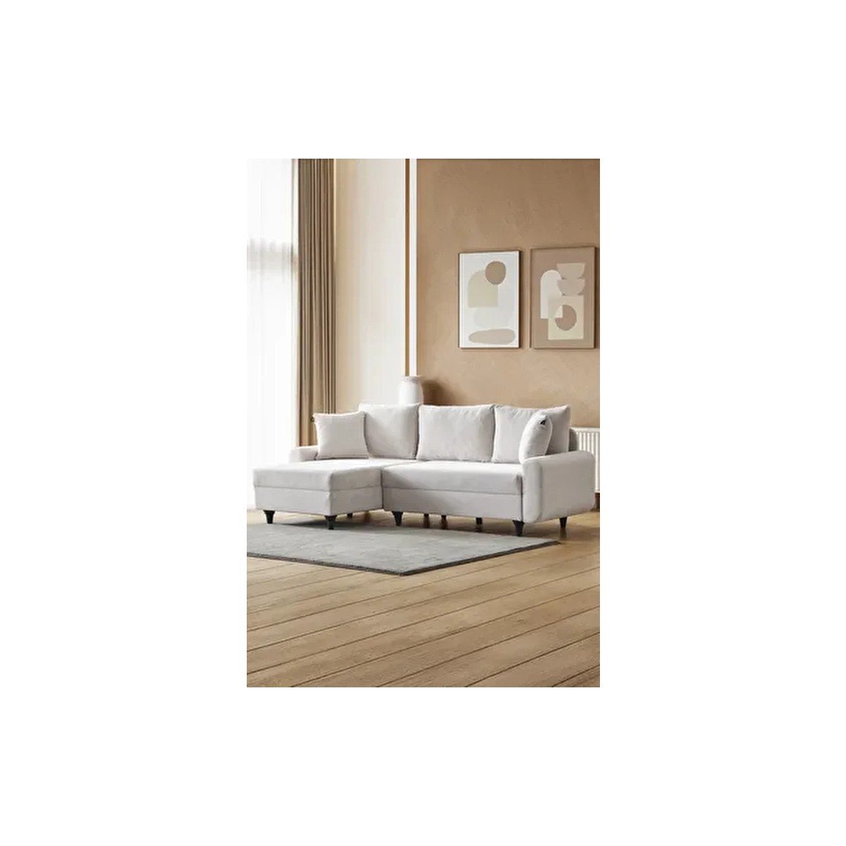 Corner Flavia Modern Köşe Takımı Ekru Kadife Malzeme Orta Sert Oturum 230 cm Genişlik