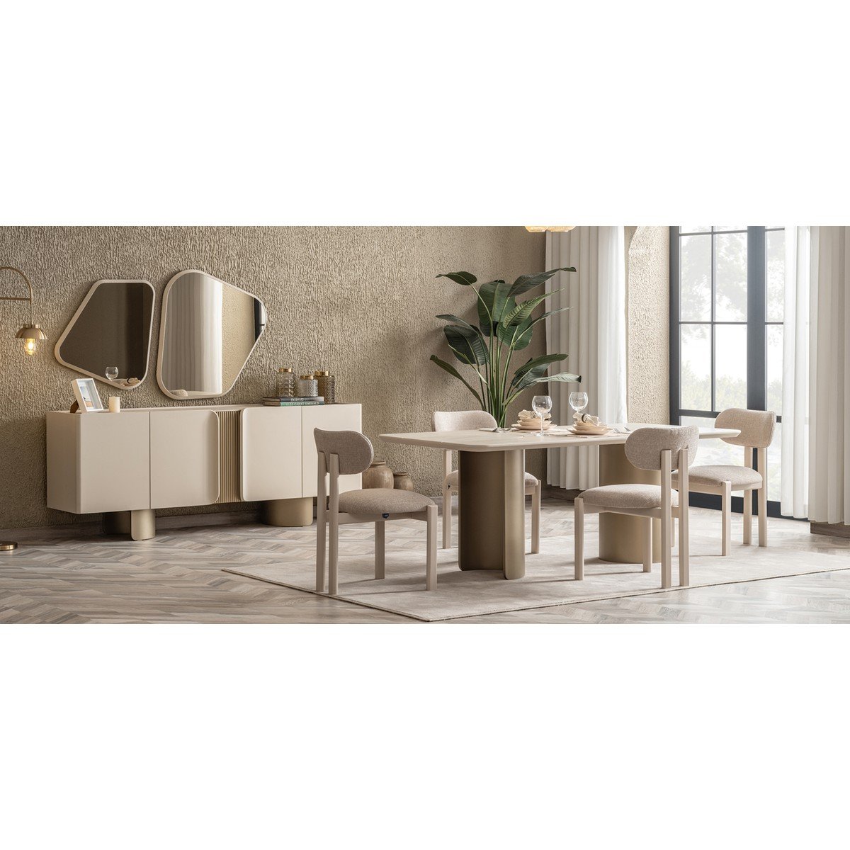 Alanya Yemek Odası Modern Tasarım MDF Malzeme 195x95x76 cm Boyutlarıyla