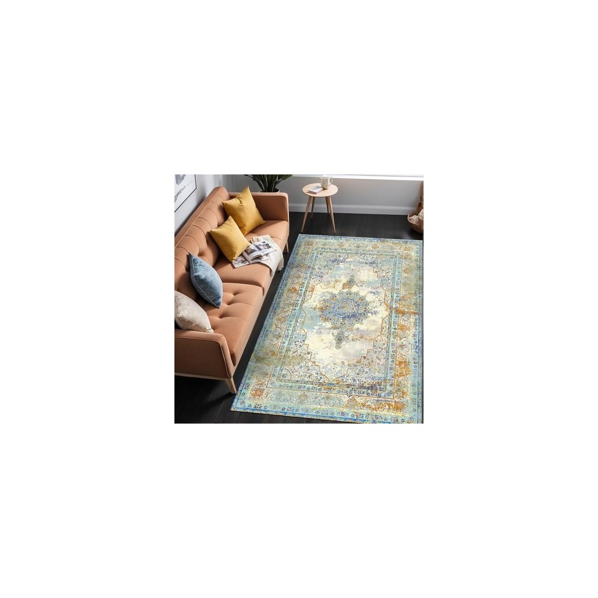 Trendy Pazars Dizayn Berty Kadife Pamuk Tabanlı Yıkanabilen Kaydırmaz Antibakteriyel Salon Halısı 120X180