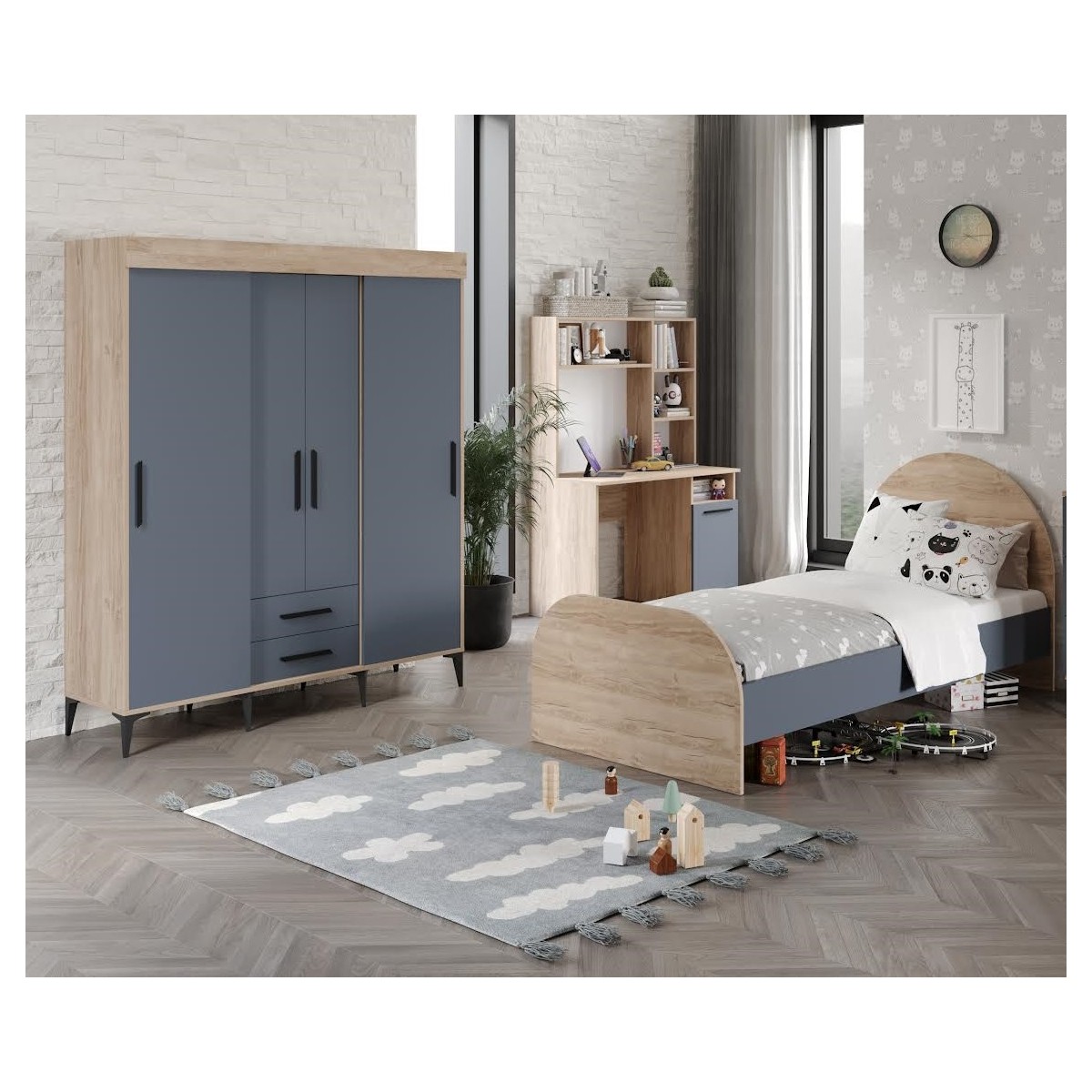Afilli Izmir Cocuk Odası Takımı Tamamı Mdf Flora ve Antrasit