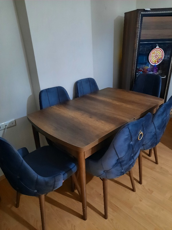 Concept Are Serisi, 80X132 Açılabilir Mdf Masa, Barok Ahşap Desenli Mutfak Masa Takımı, 6 Sandalye