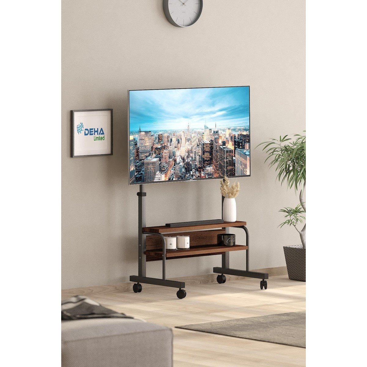 1001 Frenli Tekerlekli Yükseklik Ayarlı Tv Duvar Paneli Tv Standı Konsol Hareketli Televizyon Ünitesi