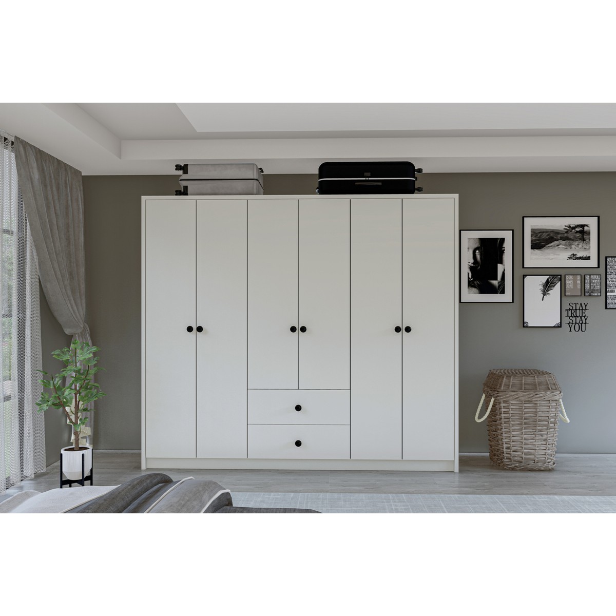 Metalia Gm 069 Delüx 6 Kapı 2 Çekmeceli Düğme Kulplu Gardırop
